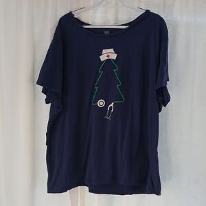 Navy Short Sleeve Tee with Nurse Stethoscope Tree Graphic